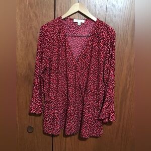 Michael Kors Size XXL Red and Black Patterned Top Shirt Blouse V-Neck